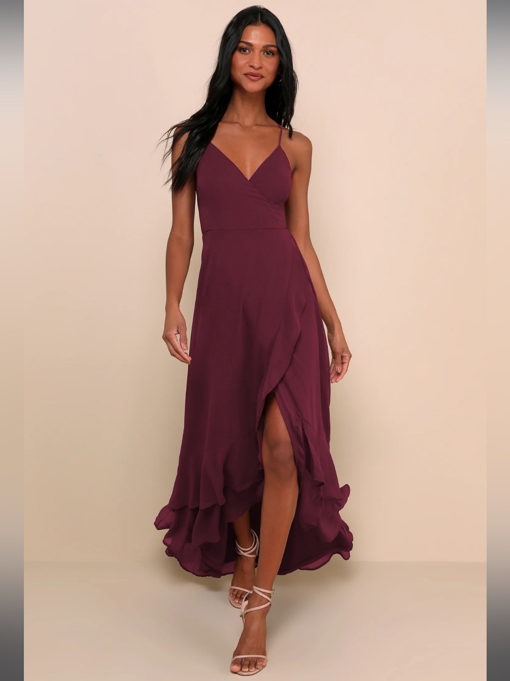 NWT-In Love Forever Plum Lace-Up High-Low Maxi Dress - Picture 2 of 16